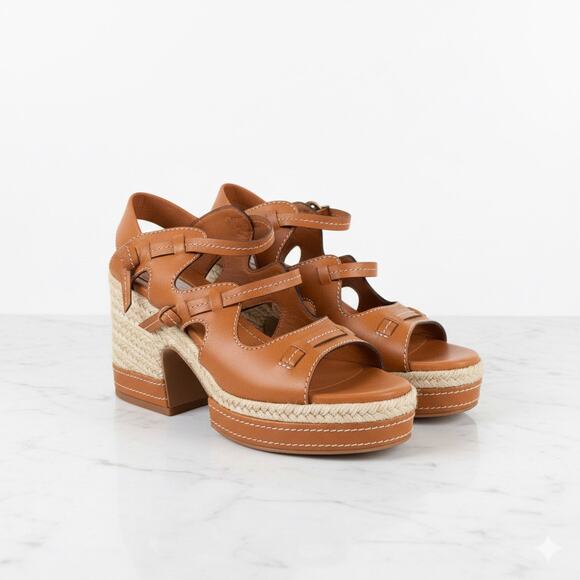 Zimmermann Tan Espadrille Leather Platform Sandals 38 US 7.5 Elastic Back - Picture 12 of 12